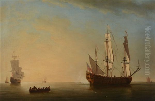 Rowing Out To The Ship Oil Painting by Samuel Scott