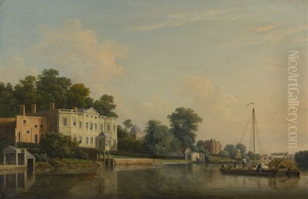 A View Of Alexander Pope's Villa At Twickenham, On The Banks Of The Thames Oil Painting by Samuel Scott