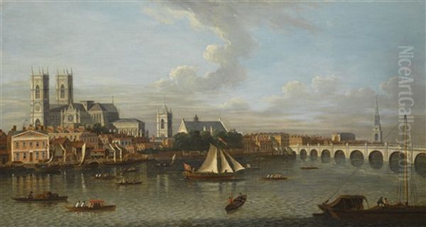 London, Looking North From Lambeth To Westminster Abbey And The Tower Of Saint Margaret's Church Oil Painting by Samuel Scott