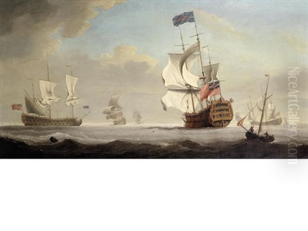 The Flagship Royal George Coming To Anchor In A Stiff Breeze, Probably Upon Arrival At Spithead Oil Painting by Samuel Scott