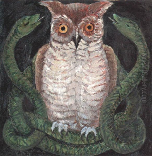 An Owl Oil Painting by William Bell Scott