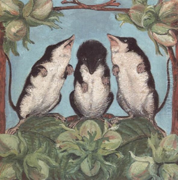 Three Voles Oil Painting by William Bell Scott