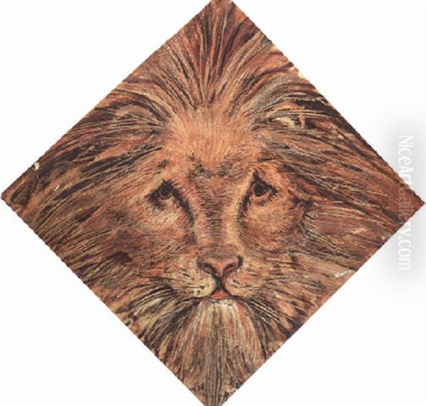 A Lion's Head Oil Painting by William Bell Scott