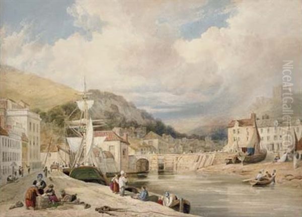 View Of Dover Harbour Looking Towards The Castle Oil Painting by William Henry Stothard Scott