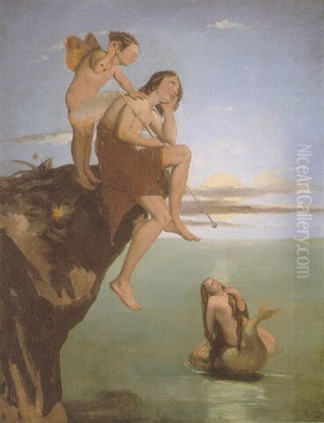 Oberon And Puck Listening To The Mermaid's Song Oil Painting by David Scott