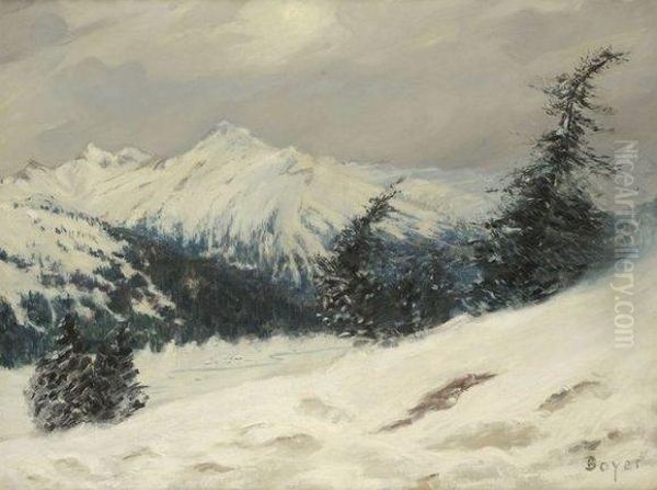 Paysage De Neige Oil Painting by Emile Boyer