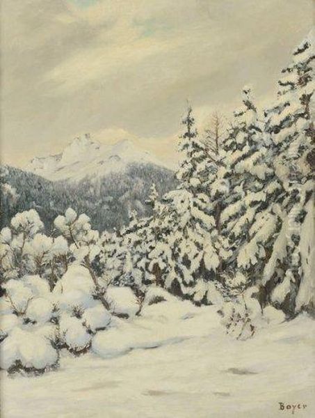 Paysage De Neige Oil Painting by Emile Boyer