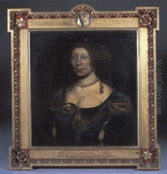 Portrait Of Lady Margaret Livingston With Neckalce And Headdress Oil Painting by John Scougall