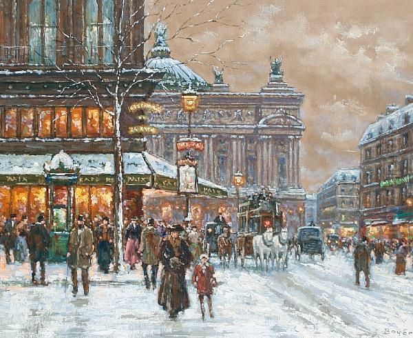 Paris - The Opera House And Cafe De La Paix Oil Painting by Emile Boyer