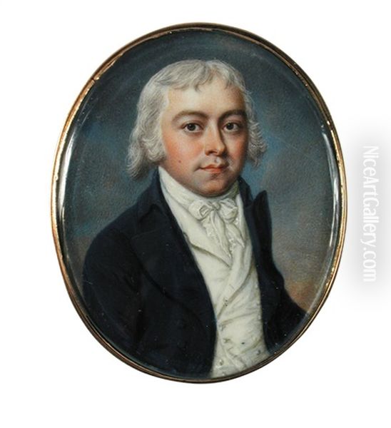 Portrait Of A Young Gentleman In A Black Jacket, White Stock And Waistcoat Oil Painting by James Scouler