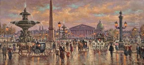 Place De La Concorde, Paris Oil Painting by Emile Boyer