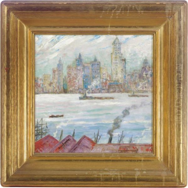 New York From Brooklyn Oil Painting by Gonzales Boyer