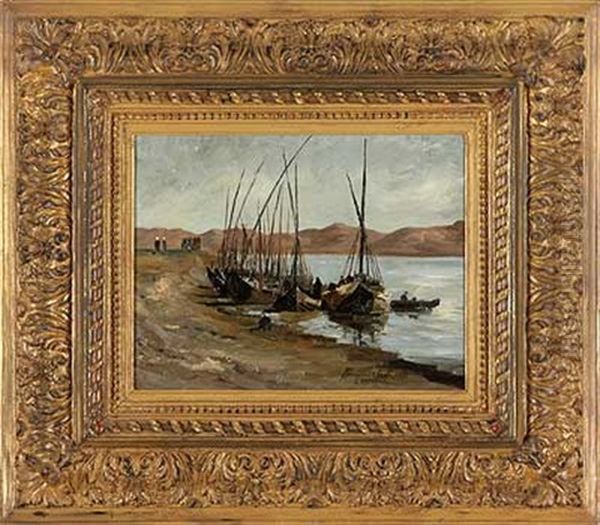 Fischerboote Im Agyptischen Strandhafen Oil Painting by Ferdinand Scribe