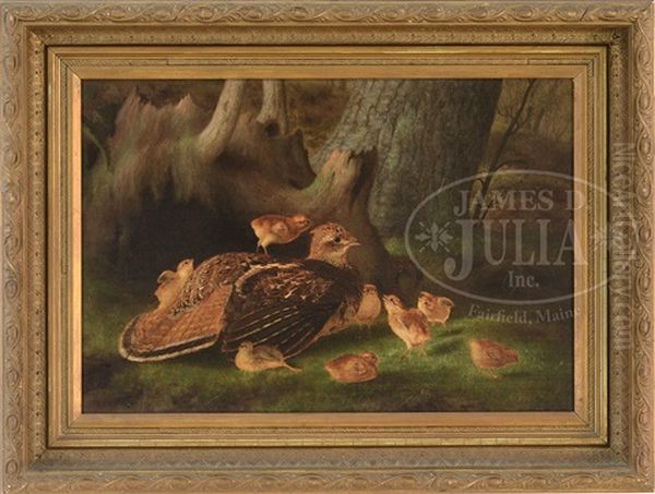 Ruffed Grouse With Chicks Oil Painting by James Long Scudder