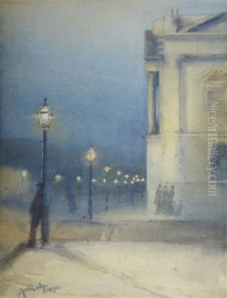 Night Scene Near Customs House, Cork Oil Painting by Harry Scully