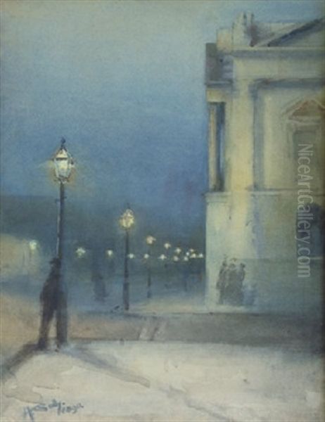 Night Scene Near Customs House, Cork Oil Painting by Harry Scully