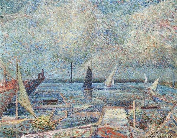 Harbour Scene ( Recto ); Landscape ( Verso) Oil Painting by Elliott Seabrooke