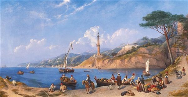 A Lively Scene On The Southern Italian Coast Oil Painting by Charles Henry Seaforth