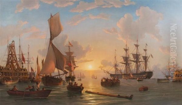 A Navy Convoy Preparing To Depart From Plymouth Oil Painting by Charles Henry Seaforth