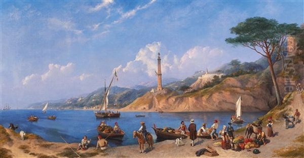 Animated Scene By The Southern Italian Coast Oil Painting by Charles Henry Seaforth