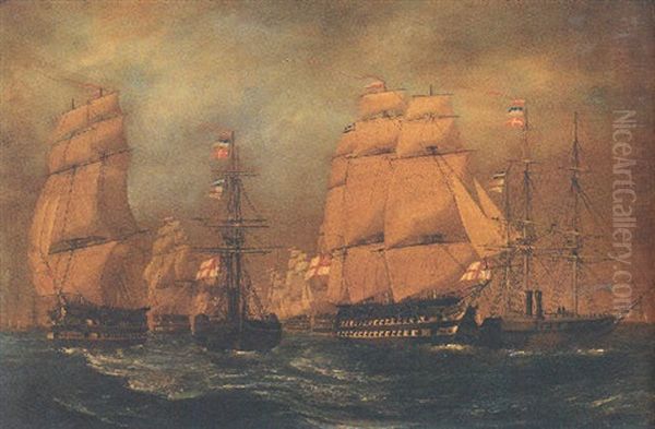 The Baltic Fleet Sailing In Line Ahead Oil Painting by Charles Henry Seaforth