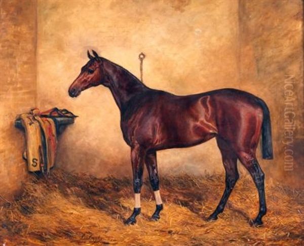 A Hunter In A Stable Oil Painting by Allen Culpepper Sealy