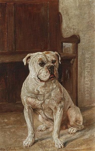 Seated White Bulldog Oil Painting by Allen Culpepper Sealy