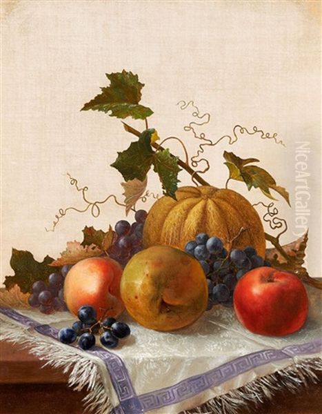 Fruchtestillleben Mit Kurbis Oil Painting by Helen R. Searle