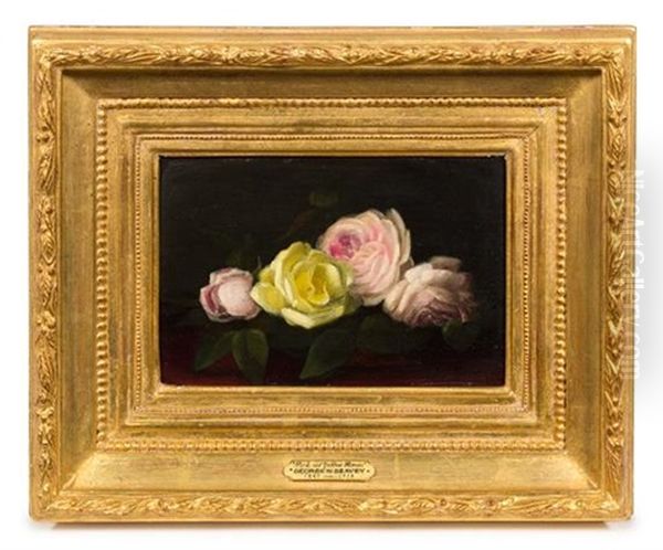 Still Life With Pink And Yellow Roses Oil Painting by George W. Seavey