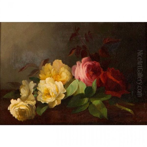 Fresh Cut Roses Oil Painting by George W. Seavey