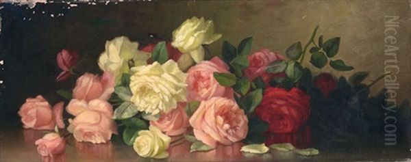 Still Life Of Roses Oil Painting by George W. Seavey