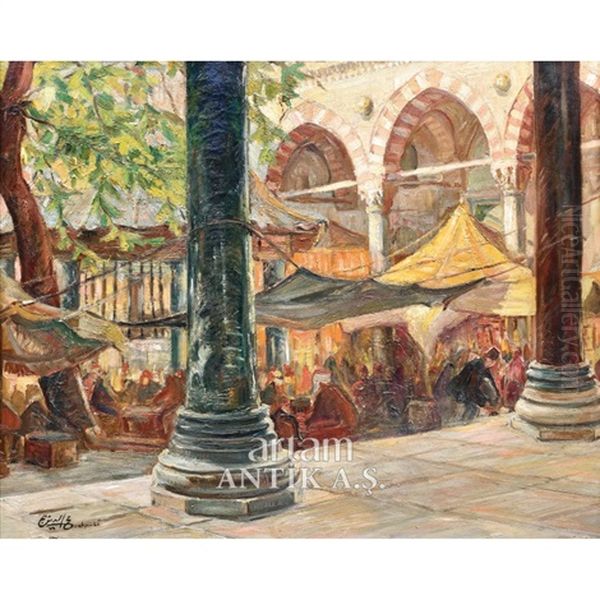 Beyazit Cami Avlusunda Oil Painting by Muhittin Sebati