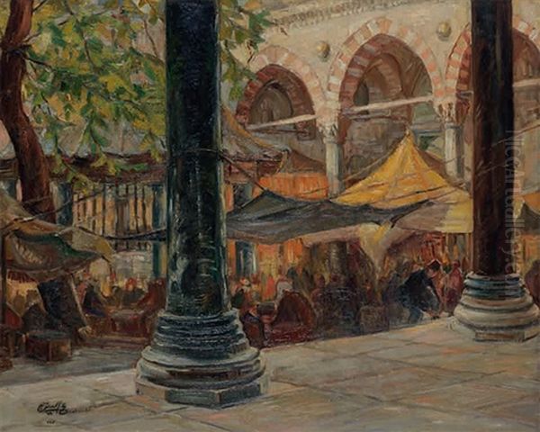 Beyazit Cami - Sahaflar Carsisi Oil Painting by Muhittin Sebati