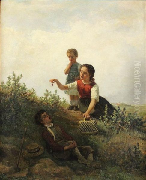 Picking Black Currants Oil Painting by Henri van Seben