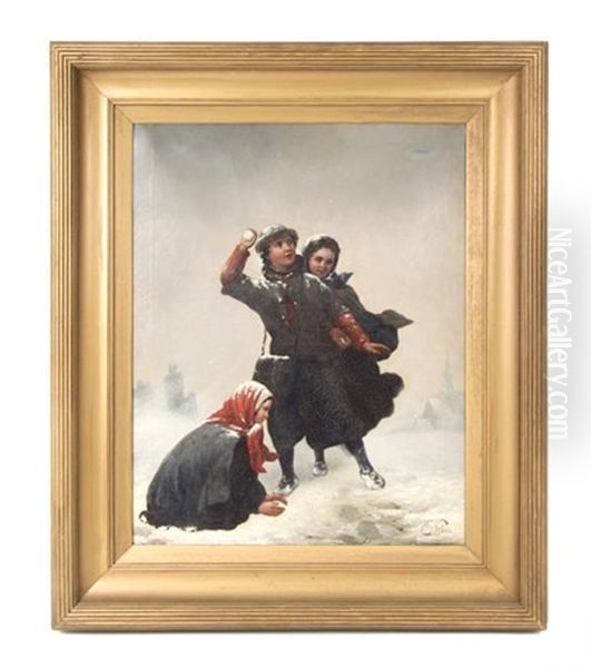 Snowball Fight Oil Painting by Henri van Seben