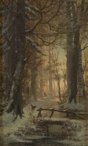 Chasseur Dans Un Sous-bois Enneige Oil Painting by Henri van Seben