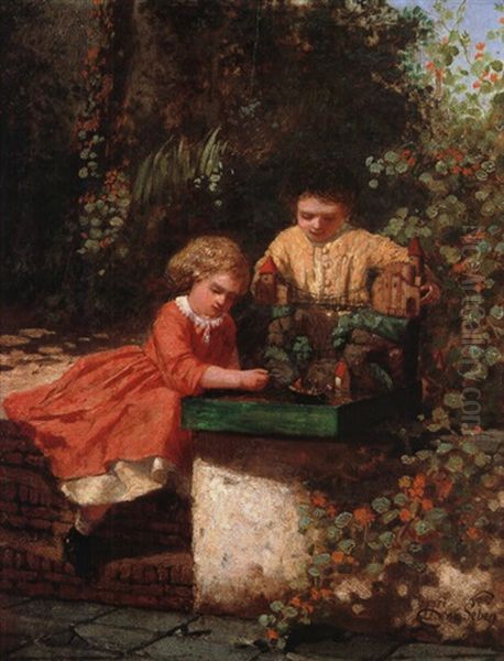 Kinder Beim Spielen Im Garten Oil Painting by Henri van Seben