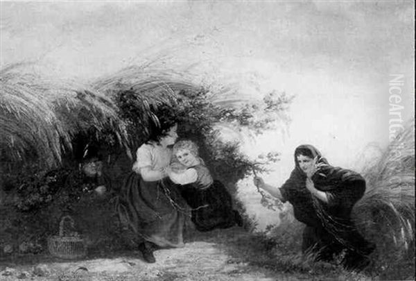 Sheltering In Haystacks Oil Painting by Henri van Seben