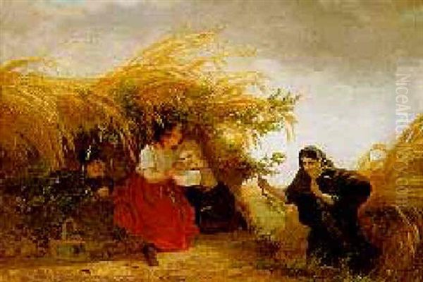 Sheltering In Haystacks Oil Painting by Henri van Seben