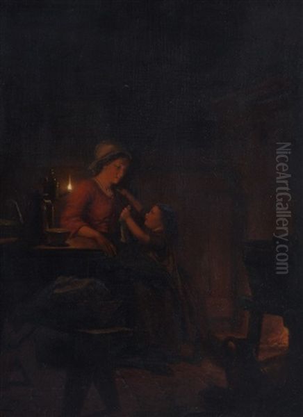 Mother And Child Oil Painting by Pieter Willem Sebes