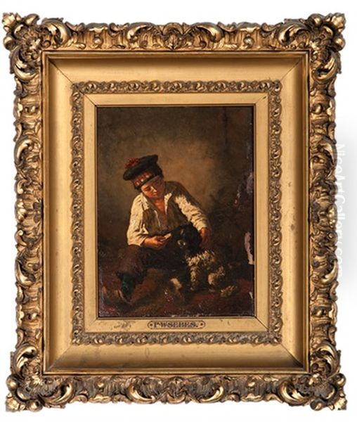 Boy And Dog Oil Painting by Pieter Willem Sebes