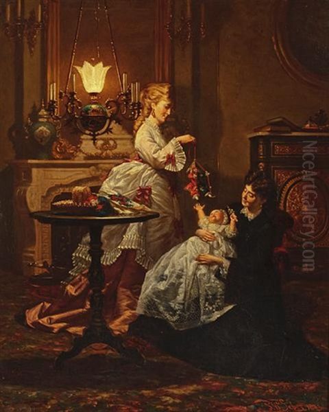 Amusing The Baby Oil Painting by Pieter Willem Sebes