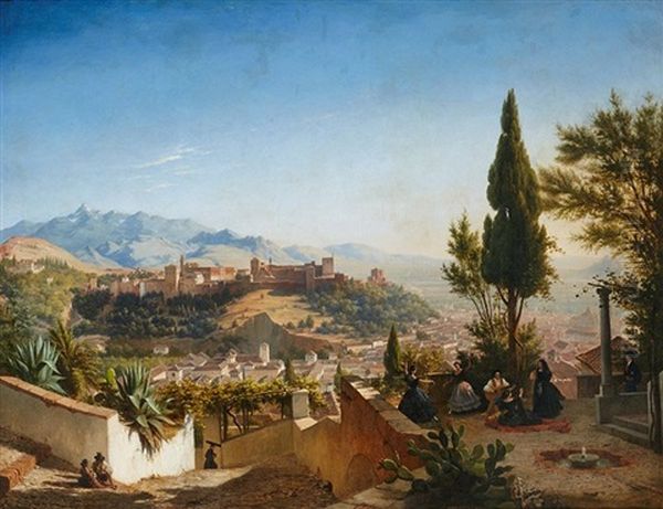 Vista De Granada Desde El Albaicin Oil Painting by Hippolyte Victor (Valentin) Sebron