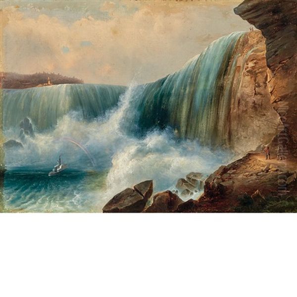 View Of Niagara Falls From The Canadian Side Oil Painting by Hippolyte Victor (Valentin) Sebron