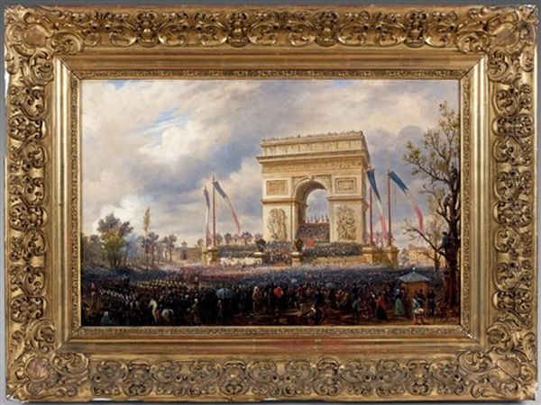 Ceremonie A L'arc De Triomphe A Paris La Fete De La Fraternite Du 20 Avril by Hippolyte Victor (Valentin) Sebron