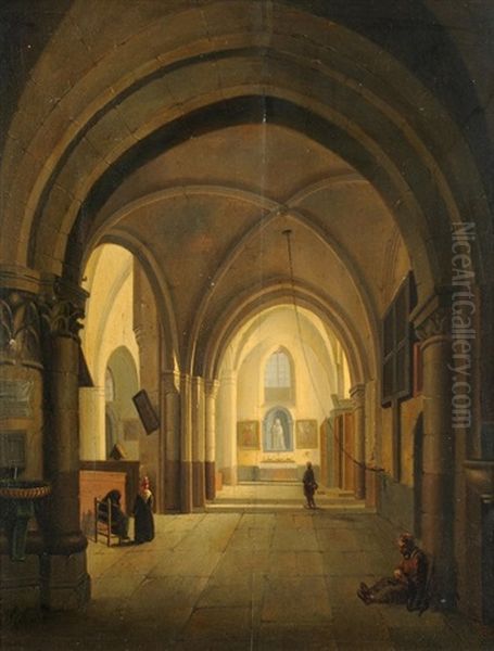 Kircheninneres Oil Painting by Hippolyte Victor (Valentin) Sebron