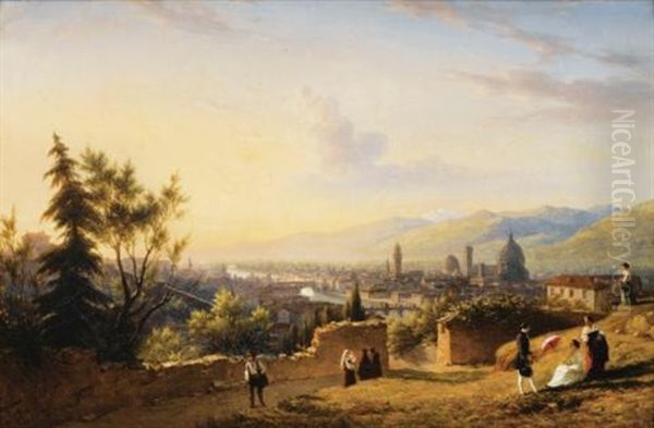 Vue De Florence Prise Depuis San Miniato Al Monte Oil Painting by Hippolyte Victor (Valentin) Sebron