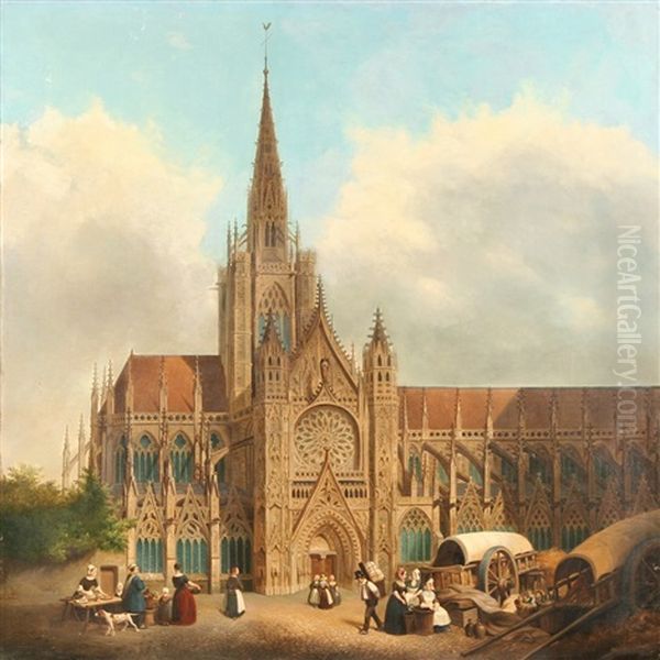 View Of A Gothic Cathedral Oil Painting by Hippolyte Victor (Valentin) Sebron