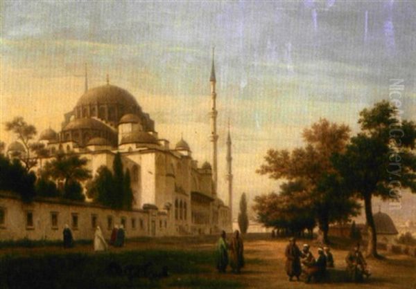 Constantinople, Devant La Mosquee Oil Painting by Hippolyte Victor (Valentin) Sebron