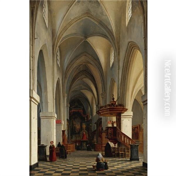 Interior Of A Cathedral Oil Painting by Hippolyte Victor (Valentin) Sebron